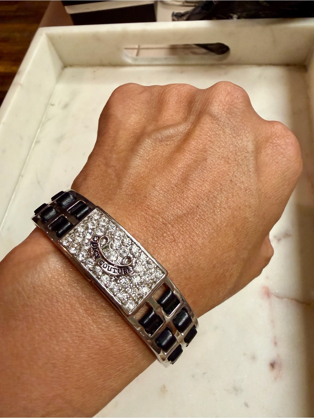 Juicy Couture Silver-tone Bracelet with Black Enamel Links